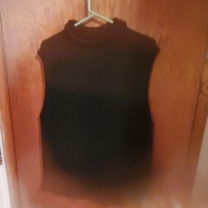 Soft sleeveless mock neck black knit sweater